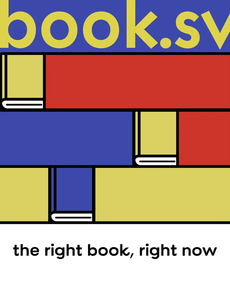 Book.sv poster: books arranged in blocks of red, yellow, and blue