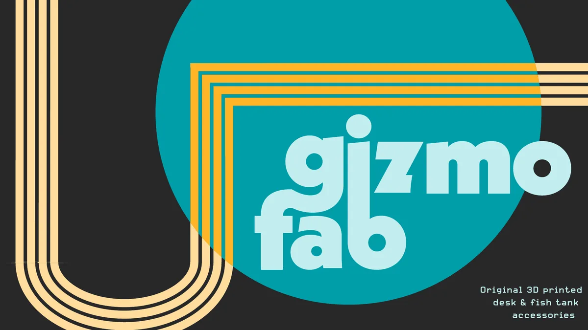 Gizmofab logo on a teal circle framed by bands of orange
