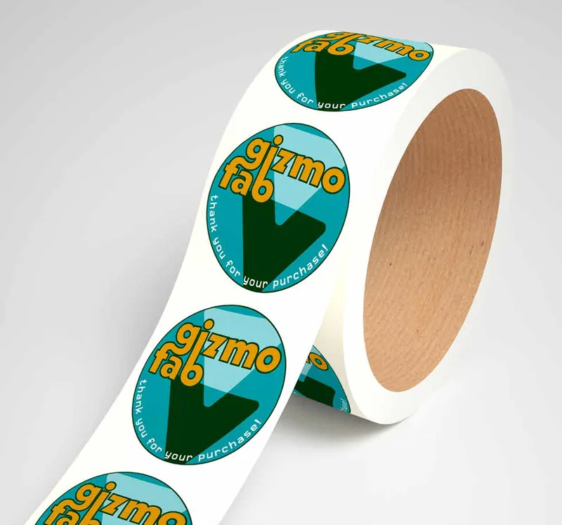 Roll of circular Gizmofab stickers